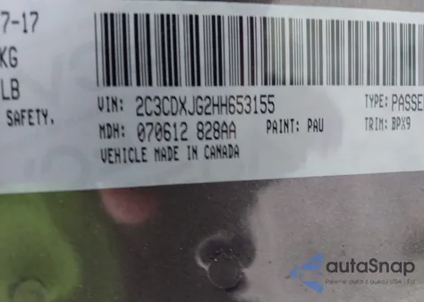 2017 Dodge Charger Sxt Awd из США, поврежденный, VIN 2C3CDXJG2HH653155